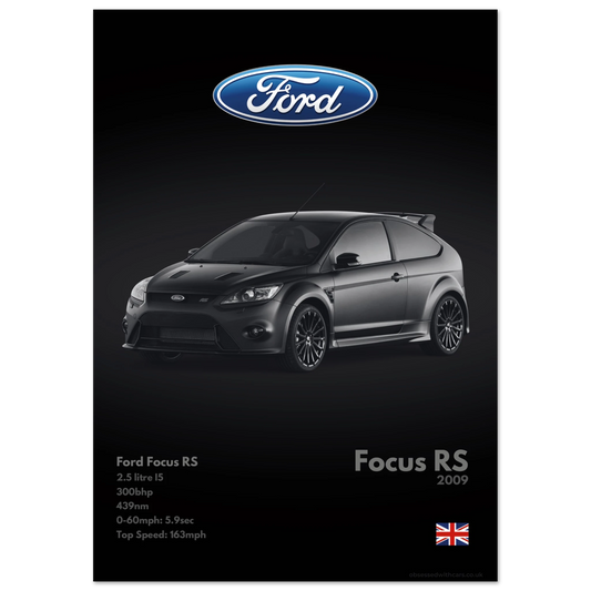 Ford Focus RS Poster - Monochrome Collection