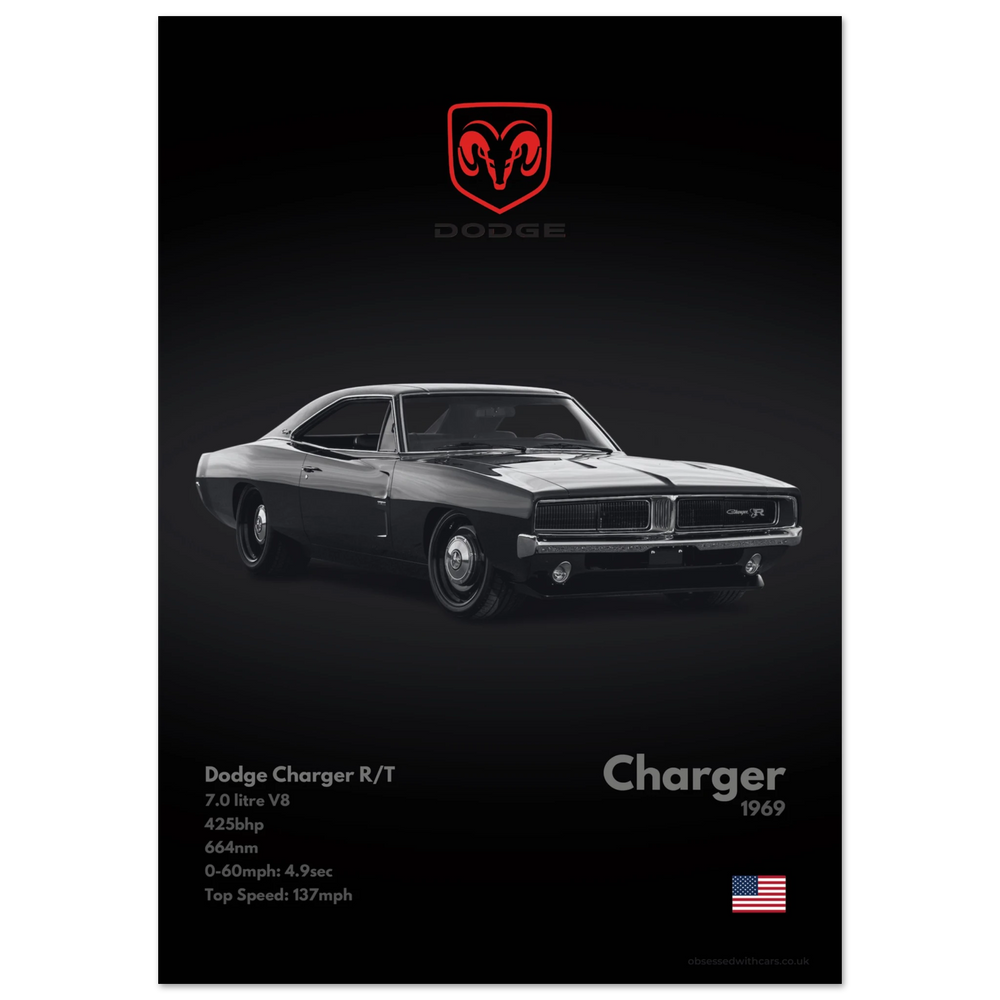 044 Dodge Charger Poster - Monochrome Collection