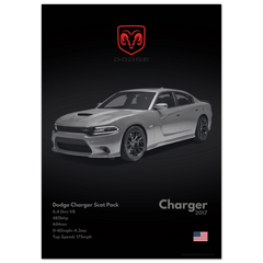 374 Dodge Charger Scat Pack Poster - Monochrome Collection