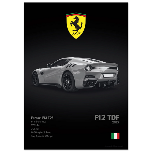 Ferrari F12 TDF Poster - Monochrome Collection