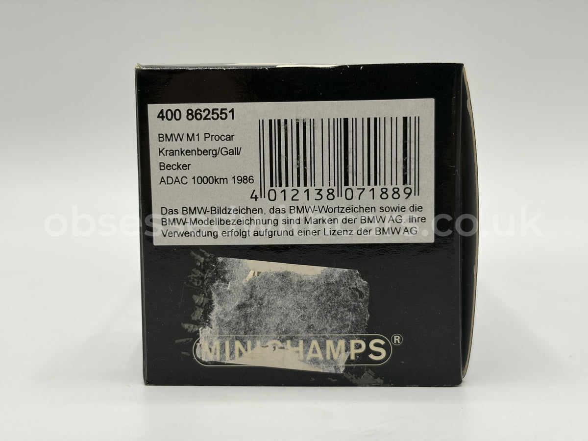 1/43 1986 BMW M1 Procar - Krankenberg / Gall / Becker - ADAC 1000km - Minichamps | Model Car