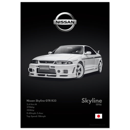 Nissan Skyline GTR R33 Poster - Monochrome Collection