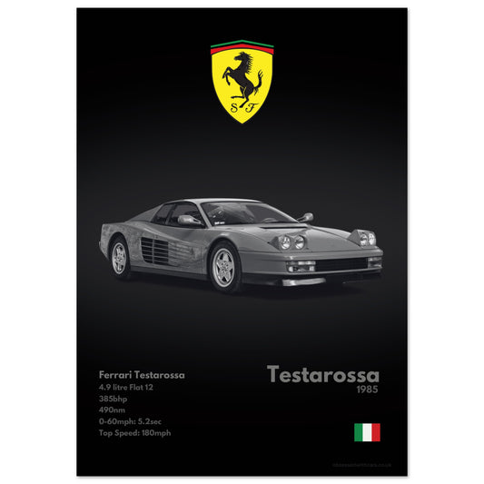 Ferrari Testarossa Poster - Monochrome Collection