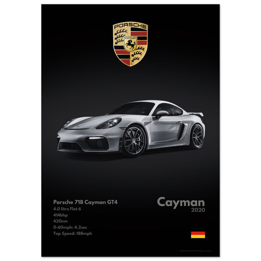 Porsche 718 Cayman GT4 Poster - Monochrome Collection