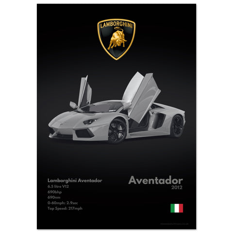 251 Lamborghini Aventador Poster - Monochrome Collection