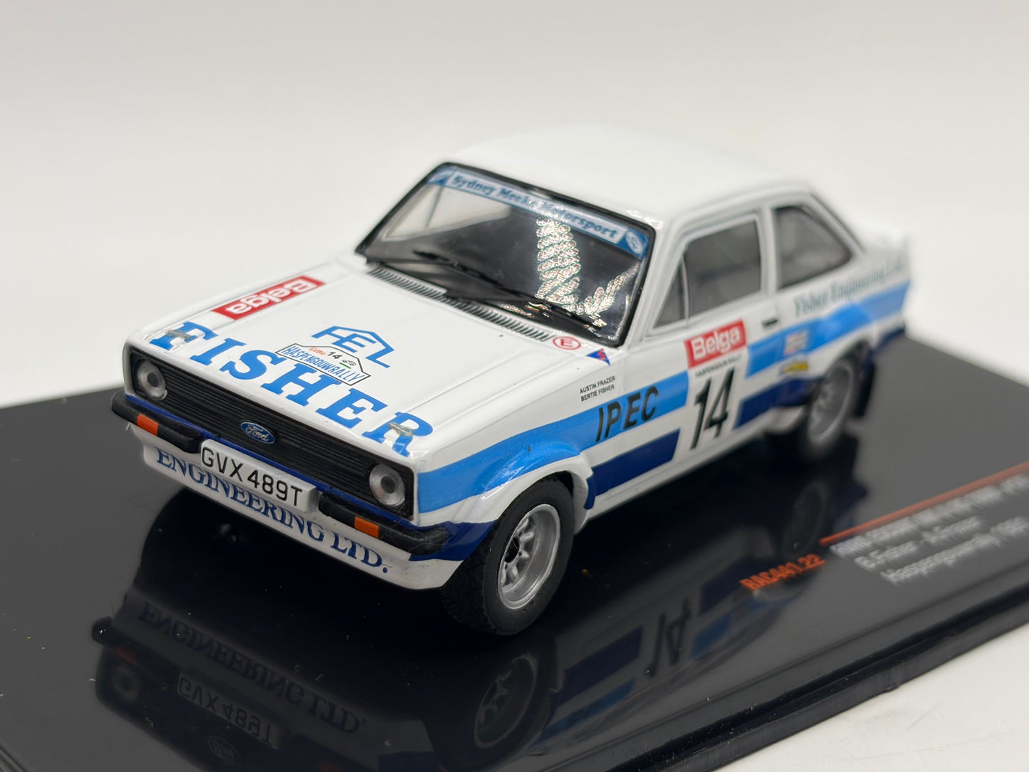 1/43 1981 Ford Escort MK2 RS1800 - Haspengouw Rally - Fisher / Frazer | Model Rally Car