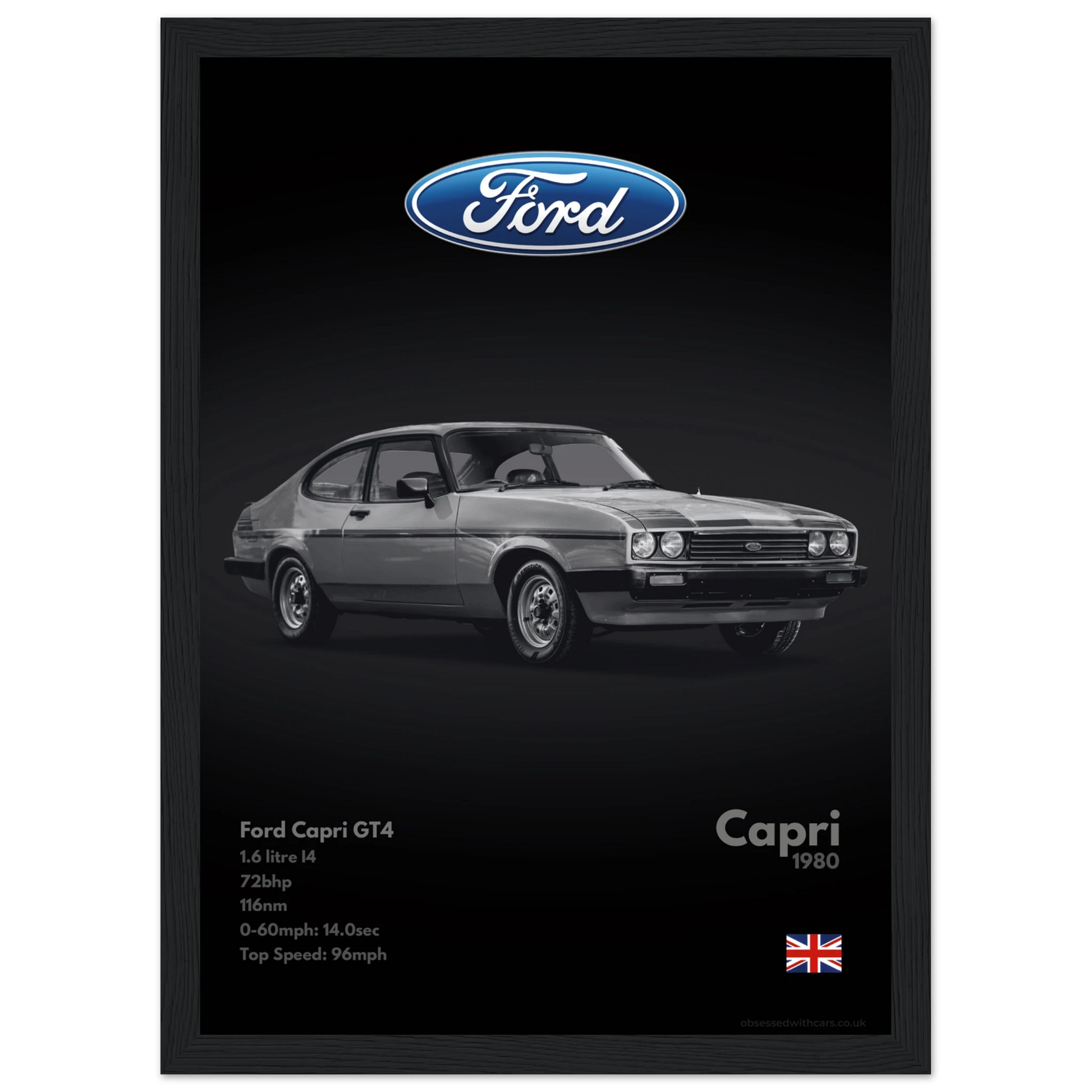 Ford Capri GT4 Poster - Monochrome Collection