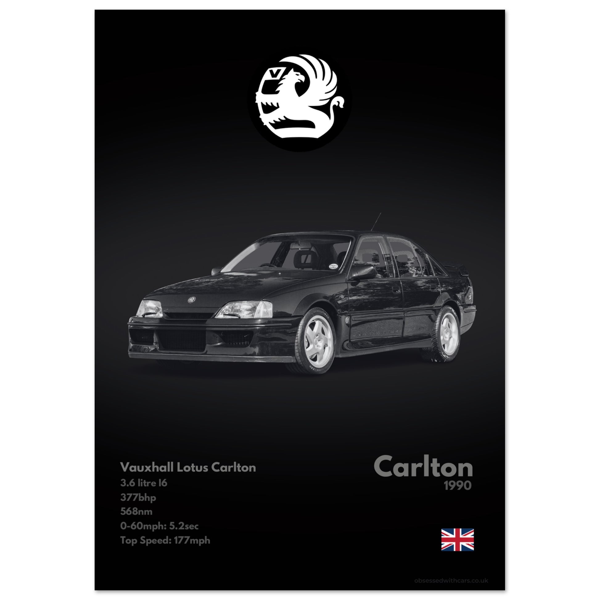 Vauxhall Lotus Carlton Poster - Monochrome Collection