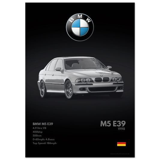BMW M5 E39 Poster - Monochrome Collection