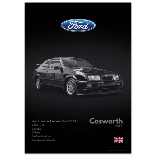 Ford Sierra Cosworth RS Poster - Monochrome Collection