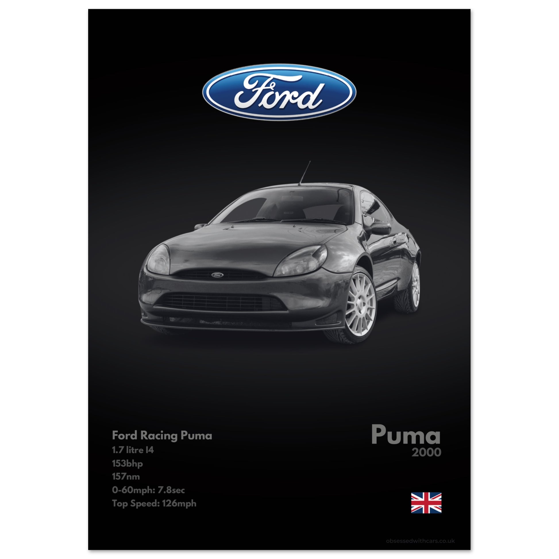 Ford Racing Puma Poster - Monochrome Collection