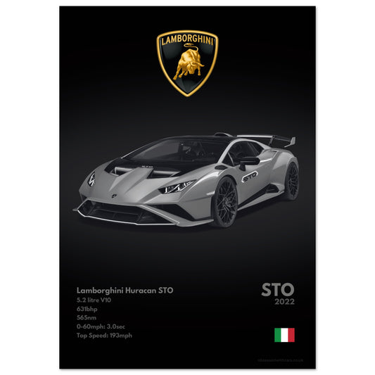 Lamborghini Huracan STO Poster - Monochrome Collection
