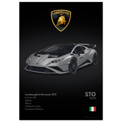 082 Lamborghini Huracan STO Poster - Monochrome Collection