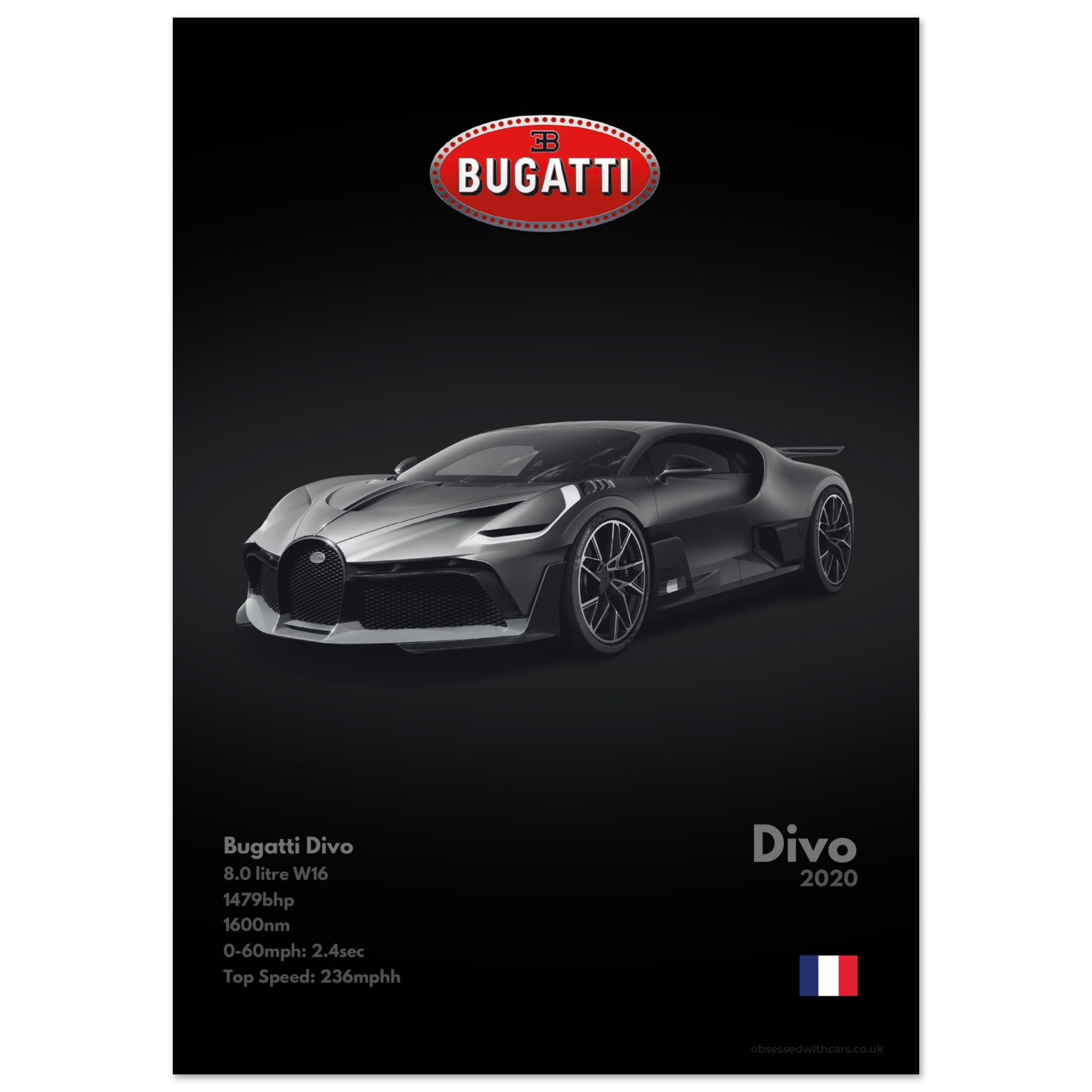 Bugatti Divo Poster - Monochrome Collection
