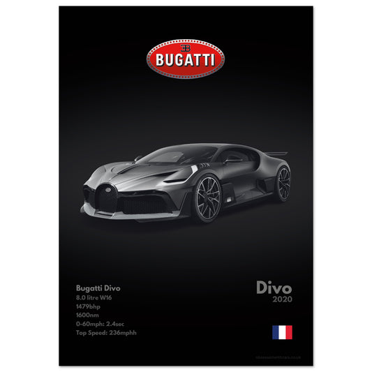 Bugatti Divo Poster - Monochrome Collection