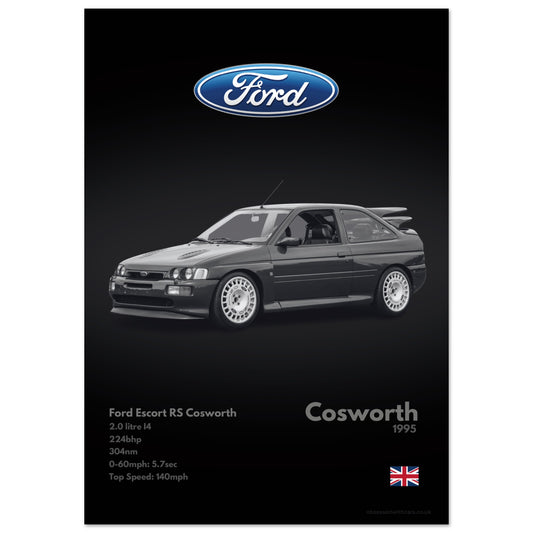 Ford Escort RS Cosworth Poster - Monochrome Collection