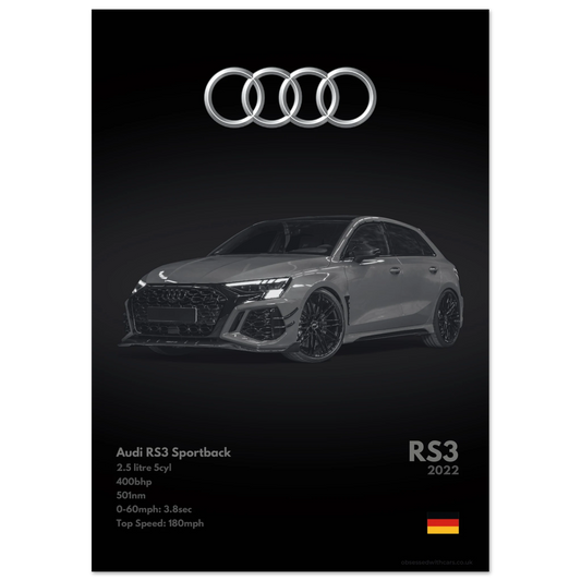 Audi RS3 Poster - Monochrome Collection