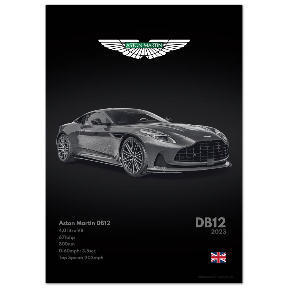 356 Aston Martin DB12 Poster - Monochrome Collection
