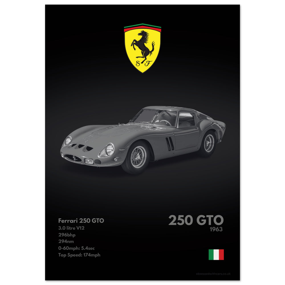 196 Ferrari 250 GTO Poster - Monochrome Collection