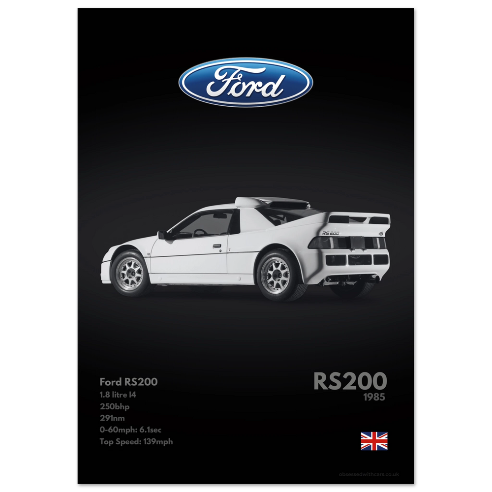 030 Ford RS200 Poster - Monochrome Collection