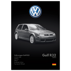 230 Volkswagen Golf R32 Poster - Monochrome Collection