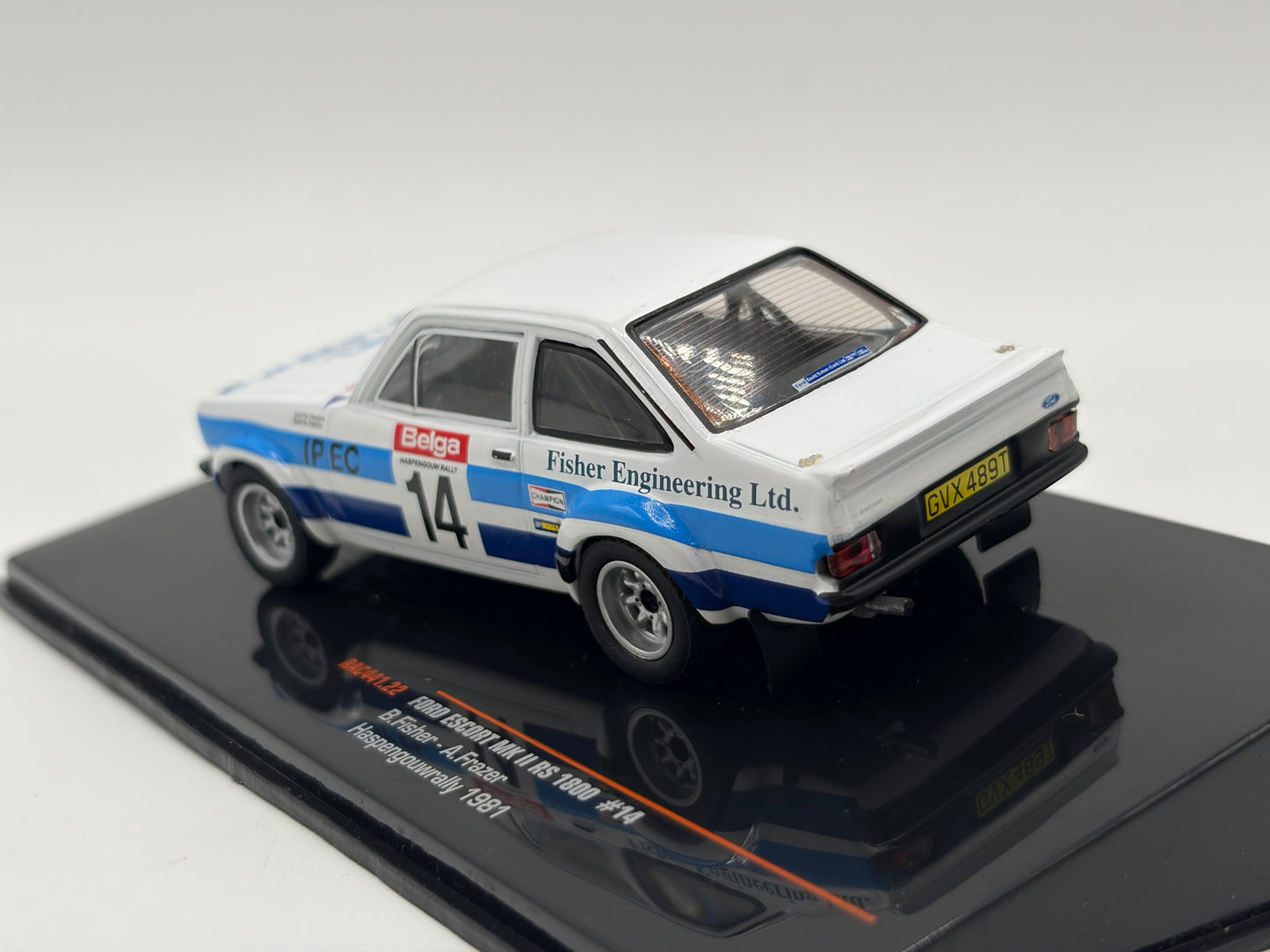 1/43 1981 Ford Escort MK2 RS1800 - Haspengouw Rally - Fisher / Frazer | Model Rally Car
