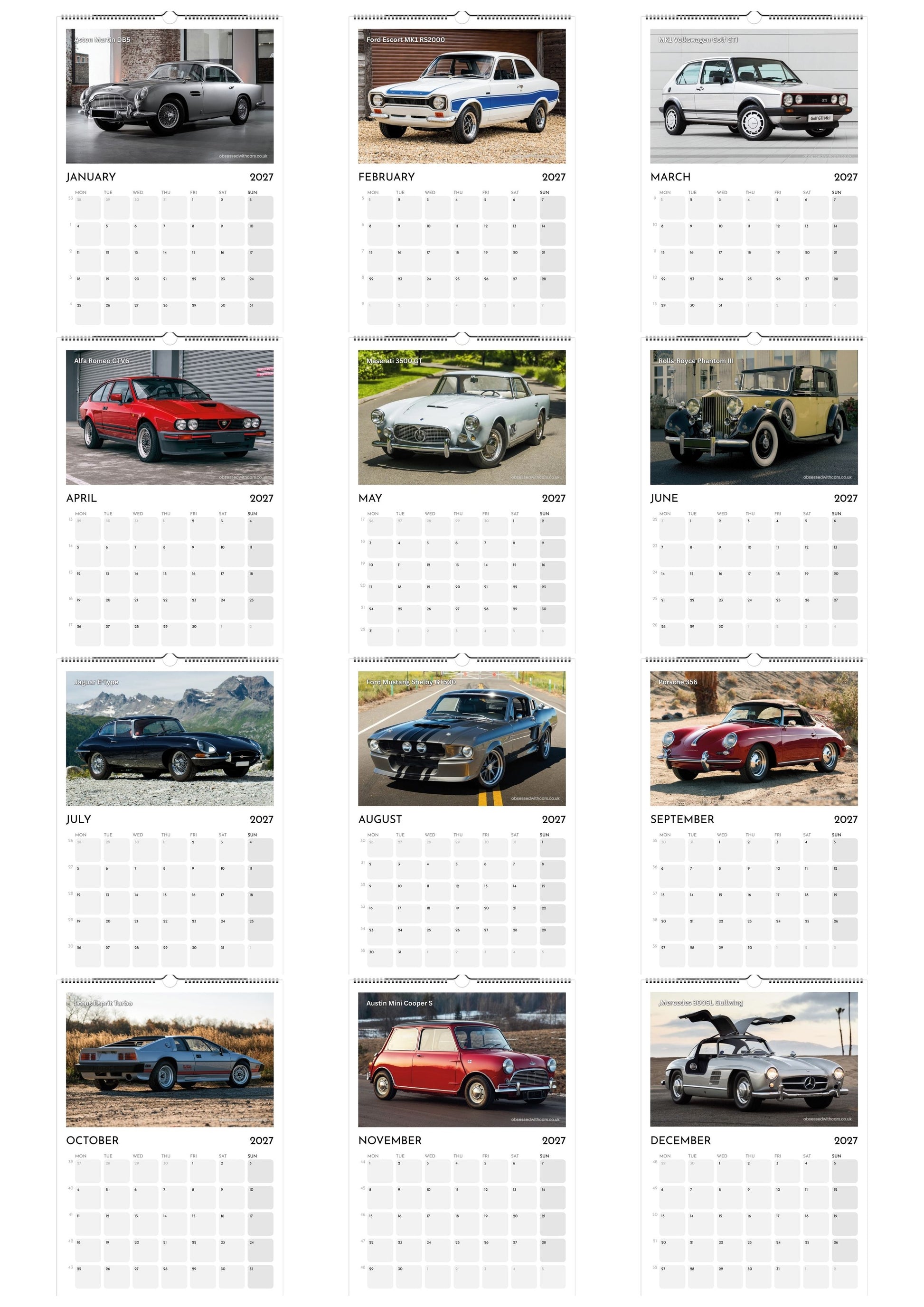 Classic Cars Calendar 2027