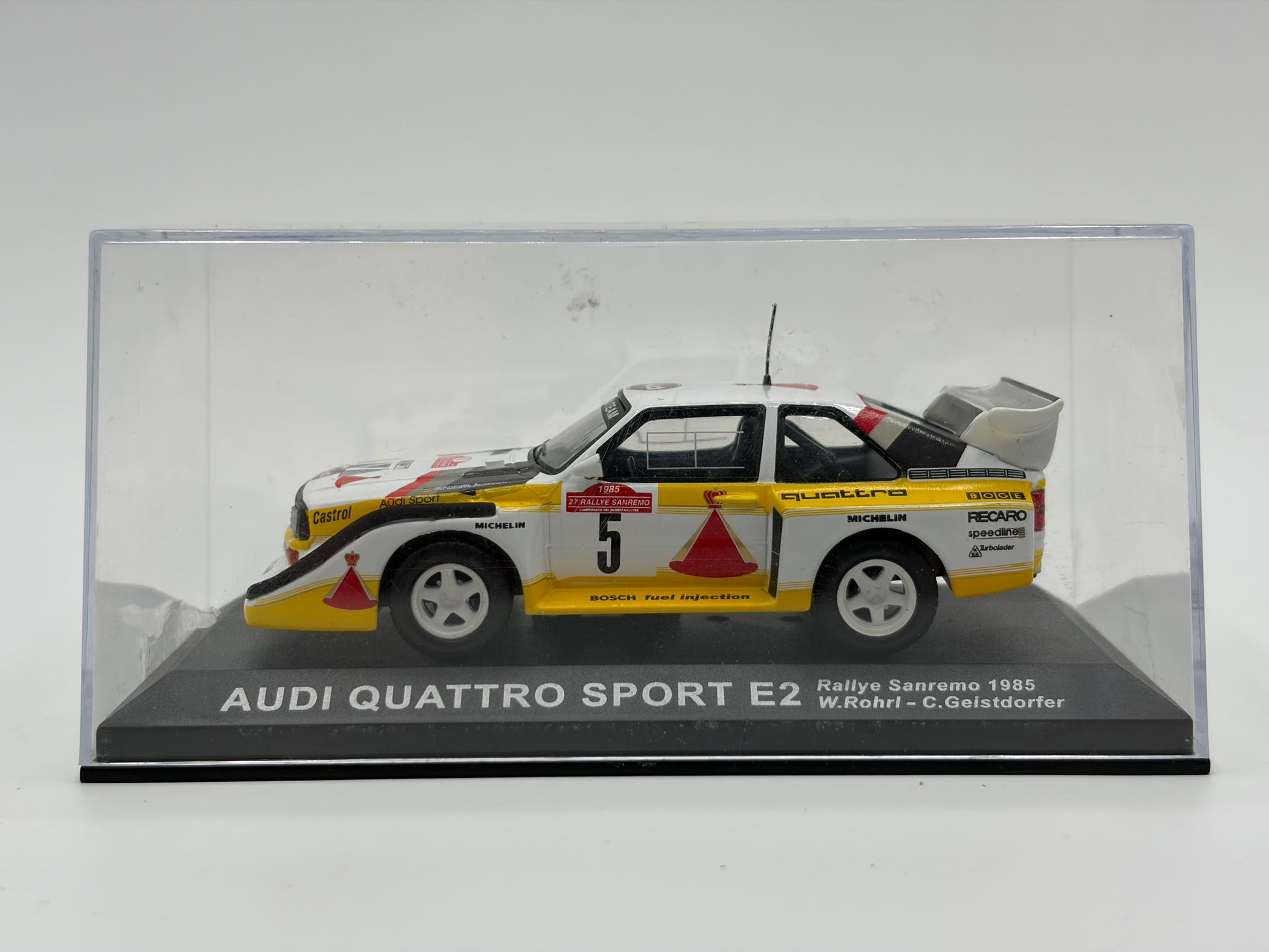 1/43 1985 Audi Quattro Sport E2 - Rallye Sanremo - Rohrl / Geistdorfer | Model Rally Car