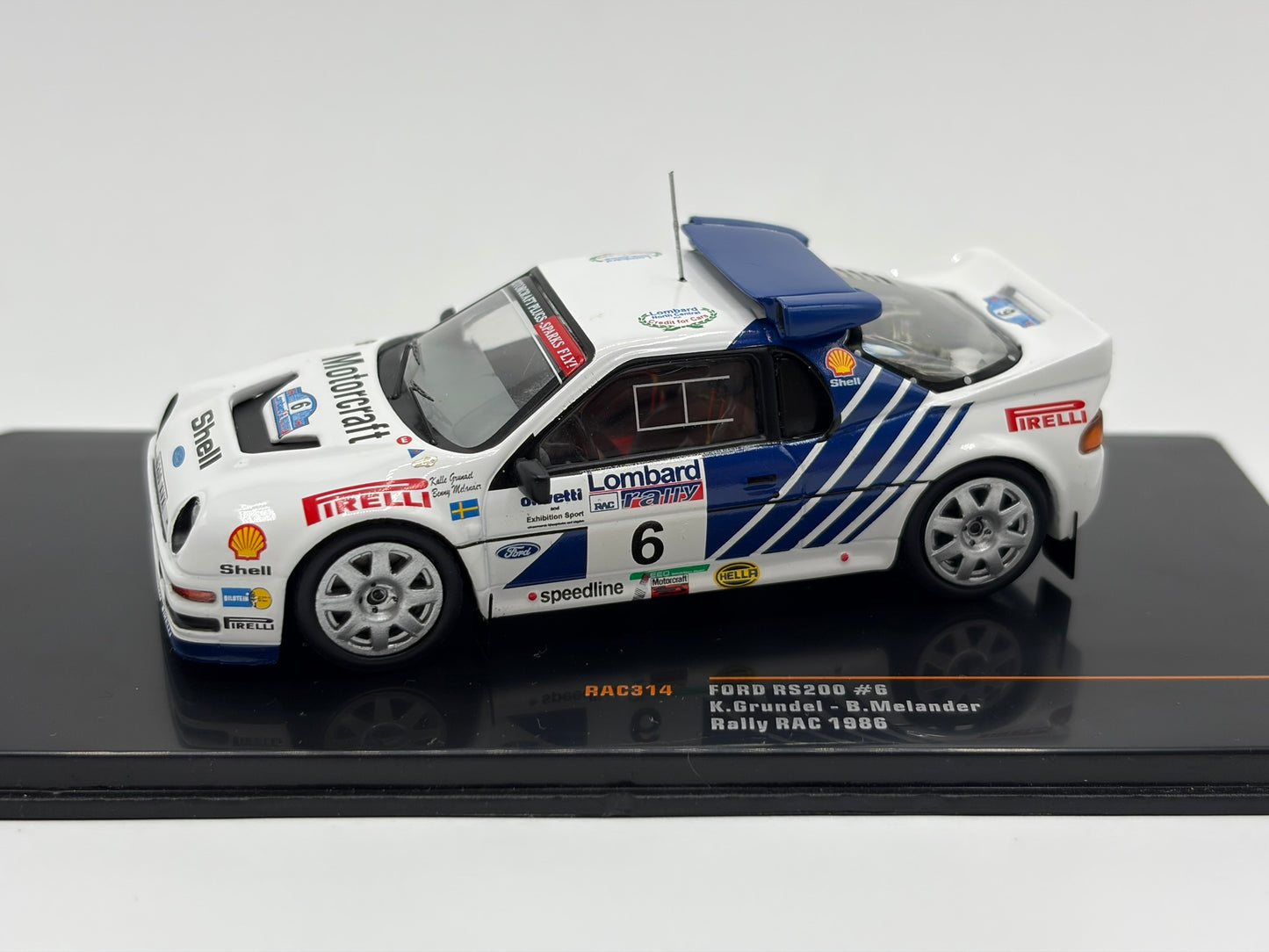 1/43 1986 Ford RS200 - RAC Rally - Grundel / Melander - IXO | Model Rally Car