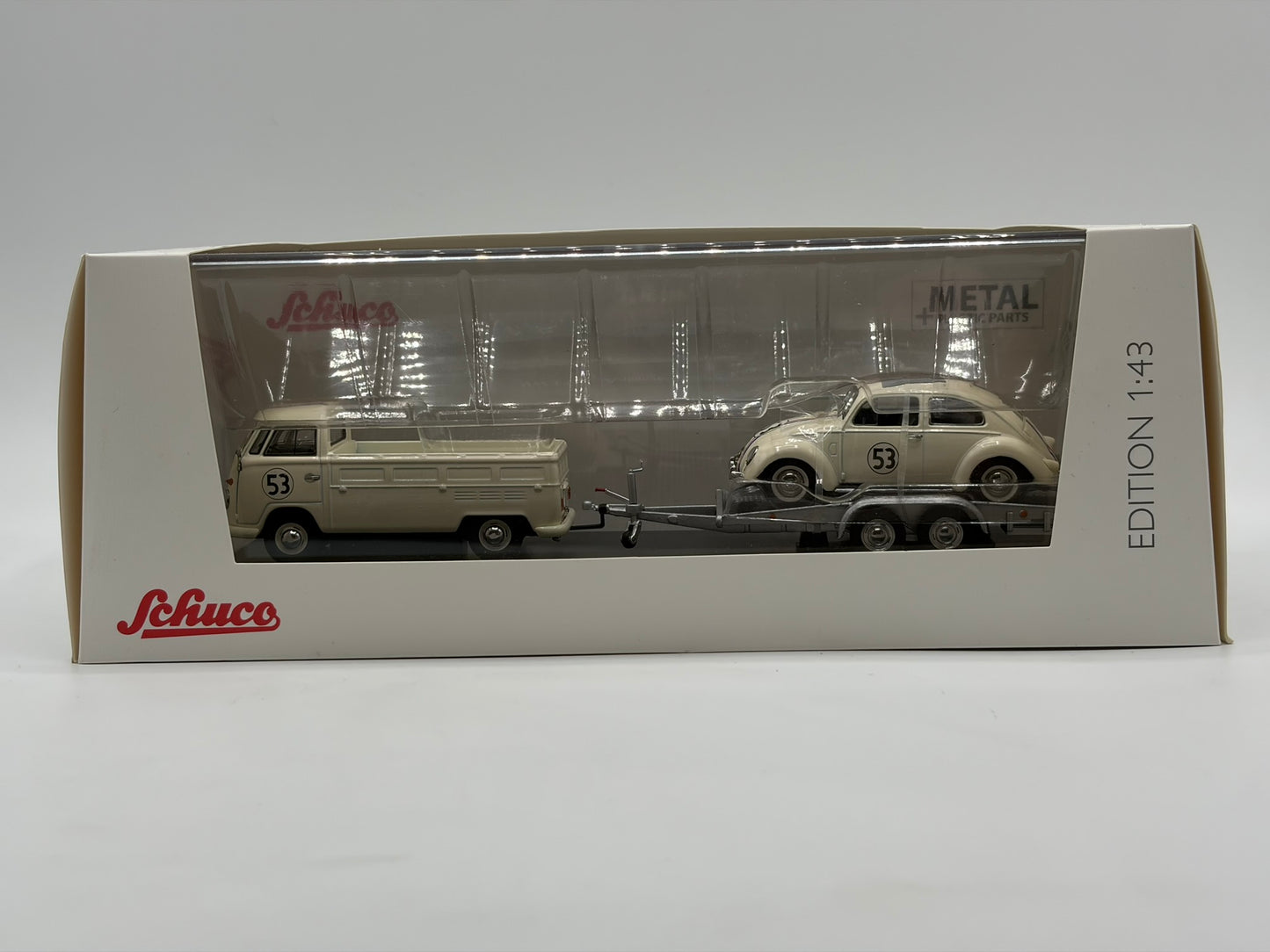 1/43 1968 Volkswagen T1B Pickup & #53 Herbie on Trailer - Schuco | Model Car