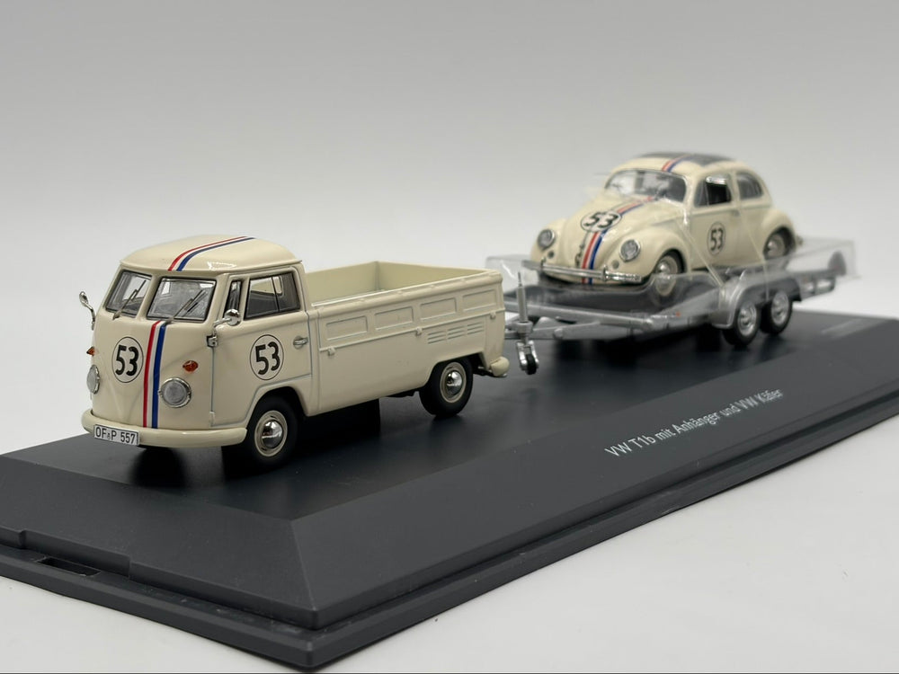 1/43 1968 Volkswagen T1B Pickup & #53 Herbie on Trailer - Schuco | Model Car
