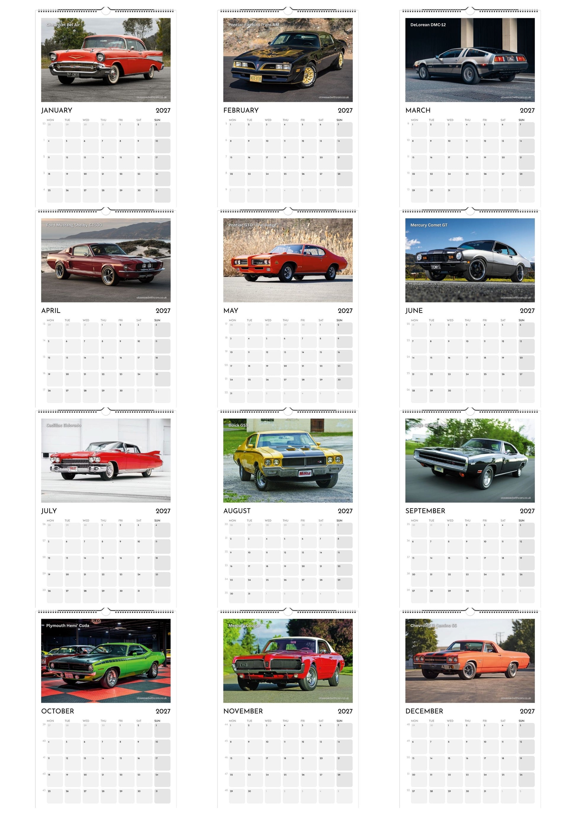 Muscle Cars Calendar 2027