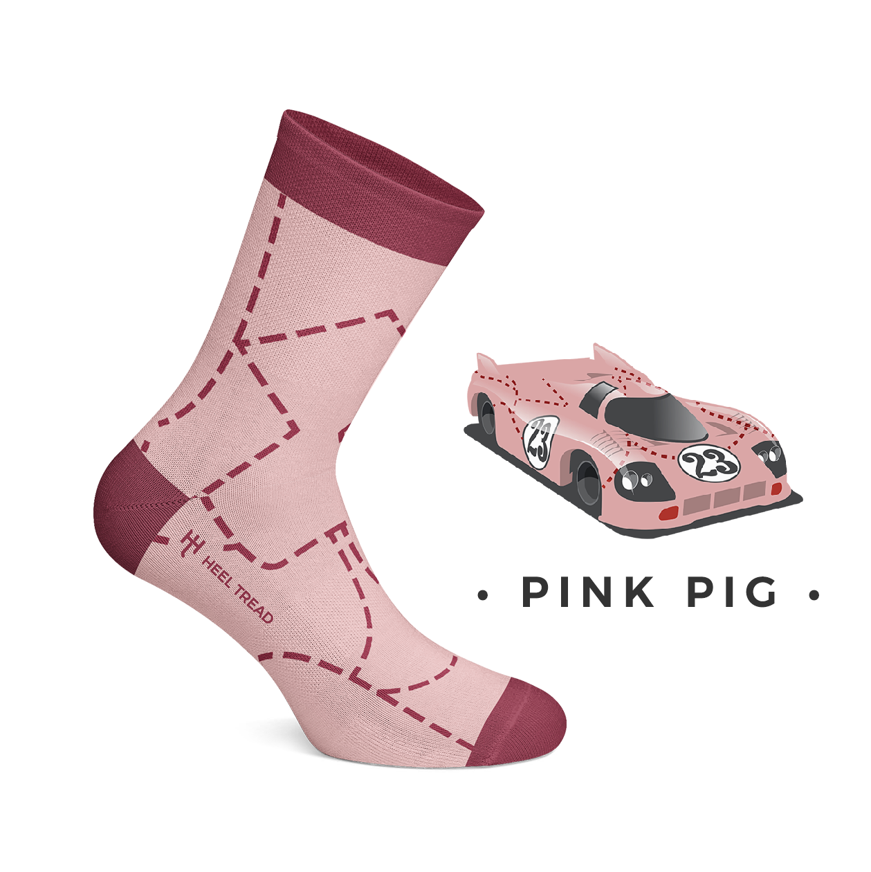 Heel Tread Socks - Porsche 917 Pink Pig