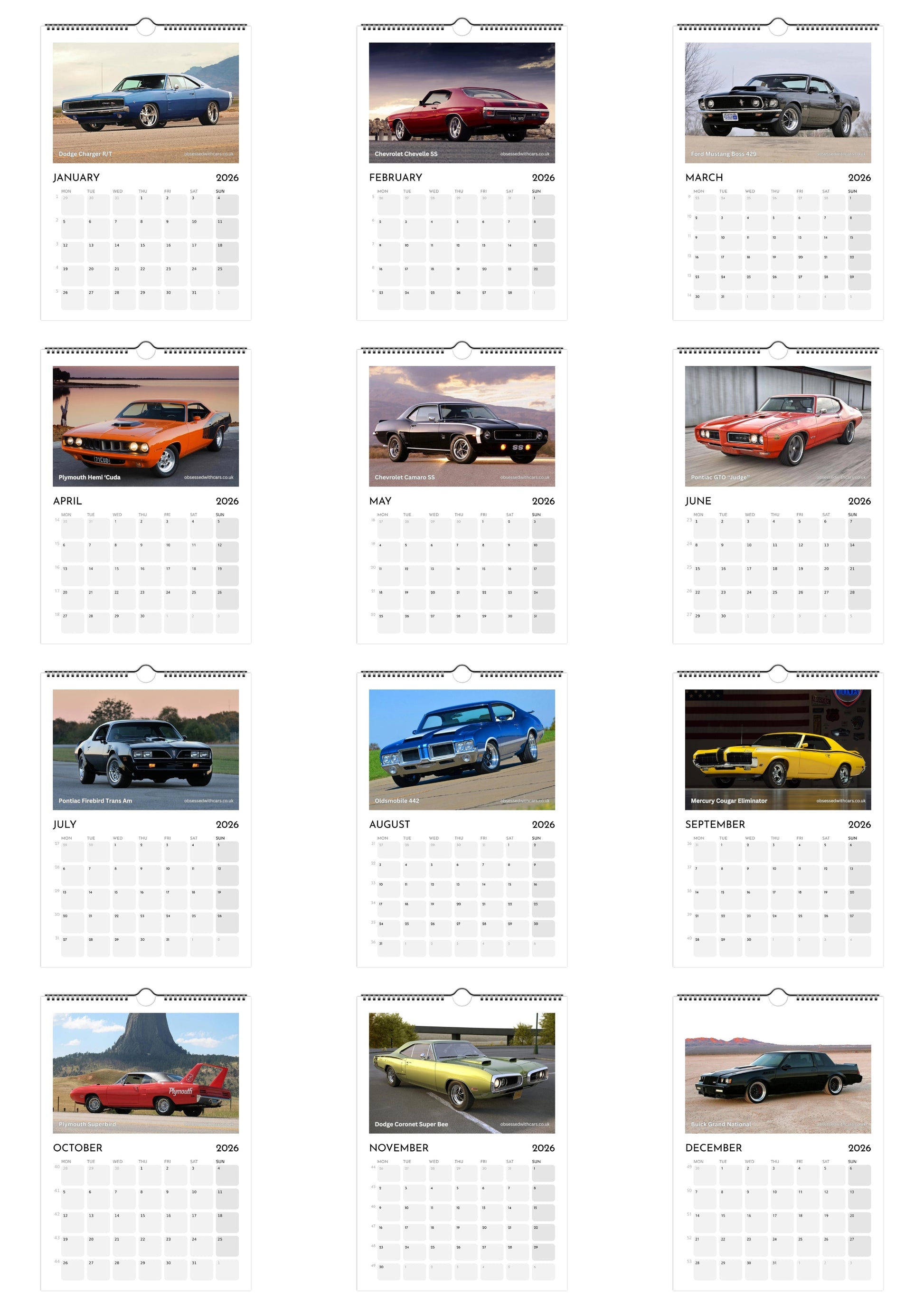 Muscle Cars Calendar 2026 | A3 Car Calendar
