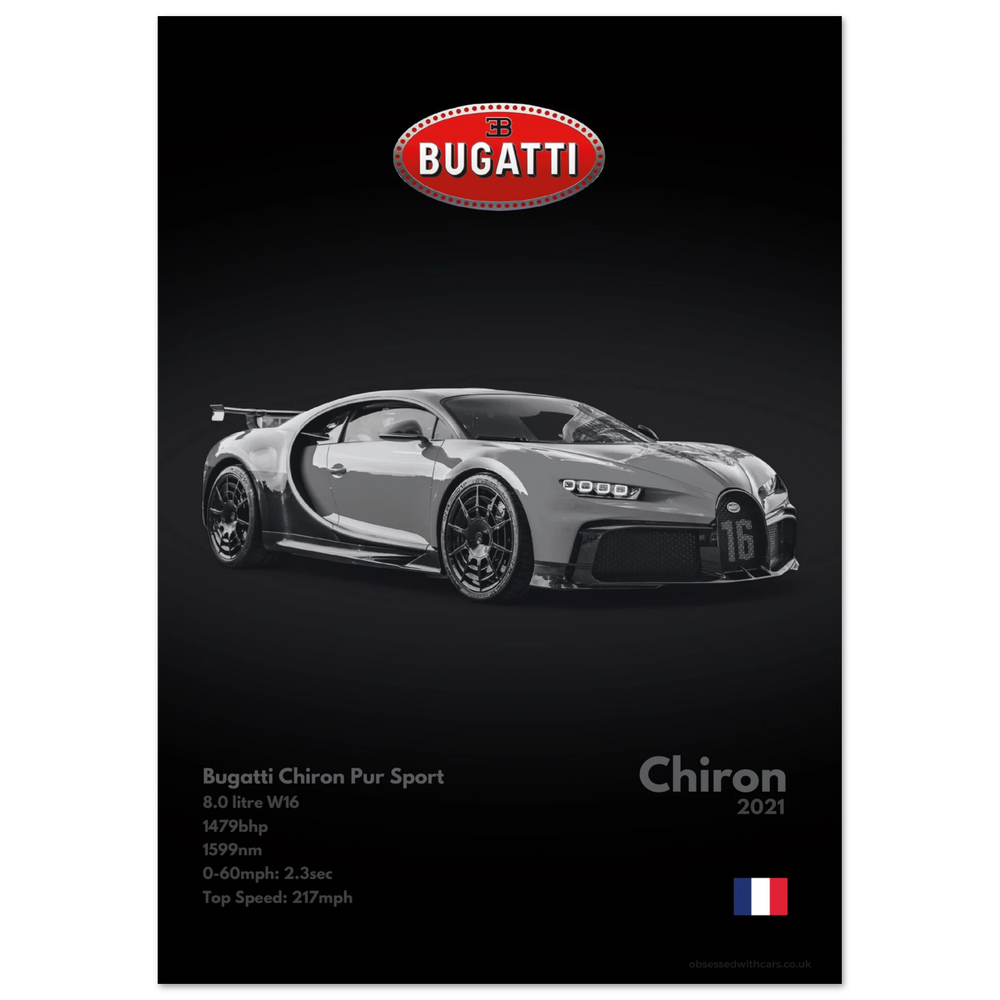 042 Bugatti Chiron Pur Sport Poster - Monochrome Collection
