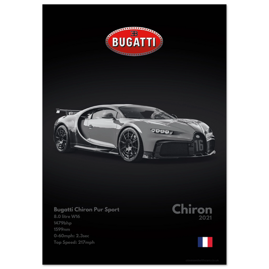Bugatti Chiron Pur Sport Poster - Monochrome Collection