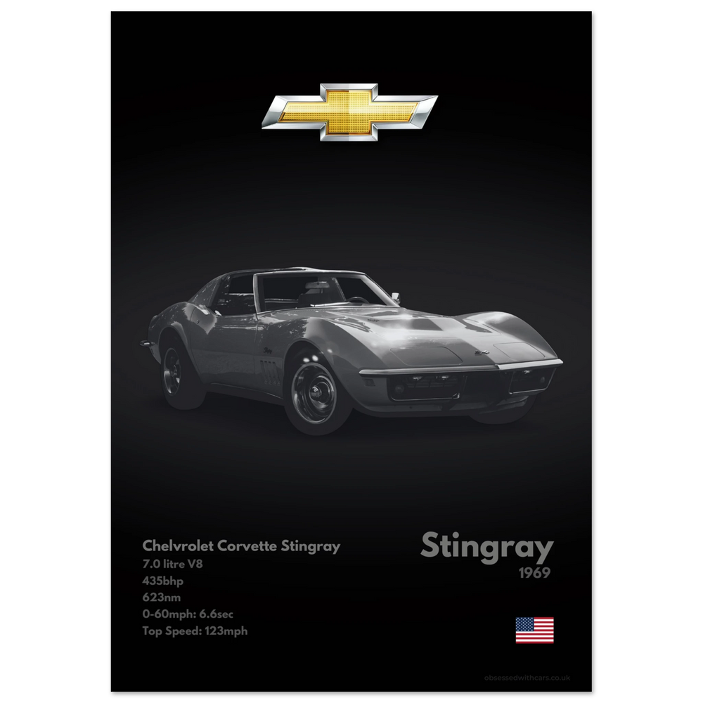 130 Corvette Stingray Poster - Monochrome Collection
