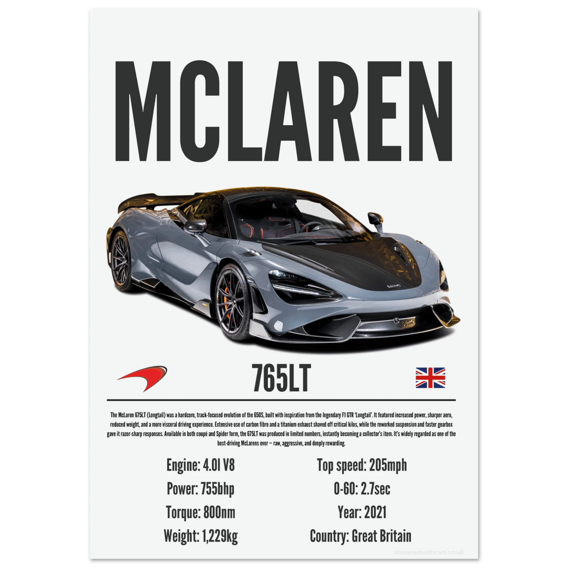 Mclaren 765LT Poster - Precision Collection