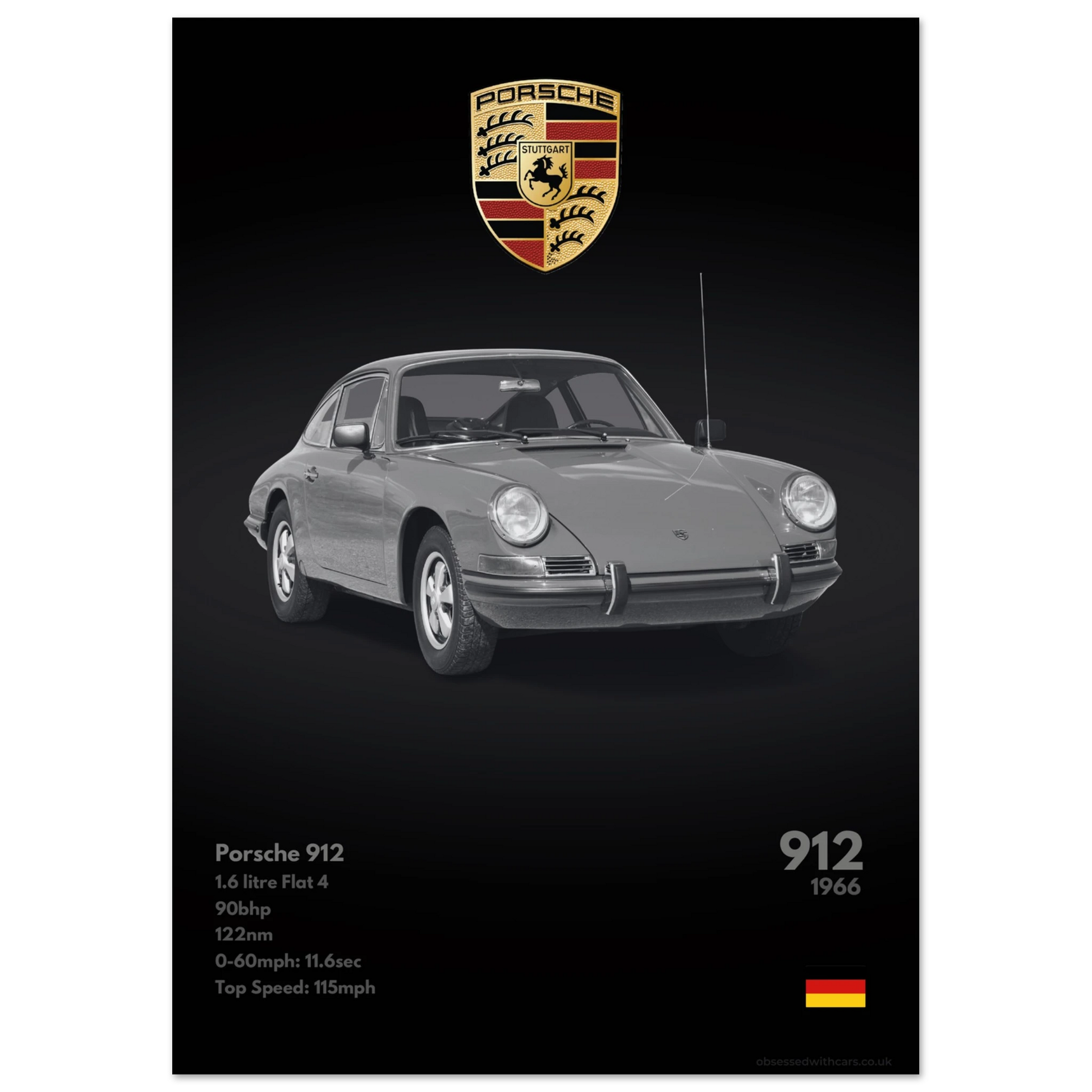 Porsche 912 Poster - Monochrome Collection