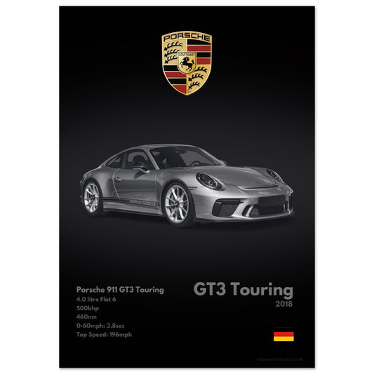 Porsche 911 GT3 Touring Poster - Monochrome Collection