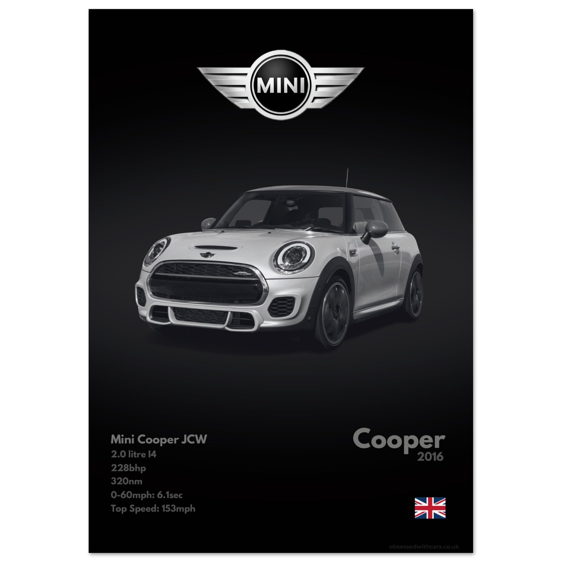 Mini Cooper JCW Poster - Monochrome Collection