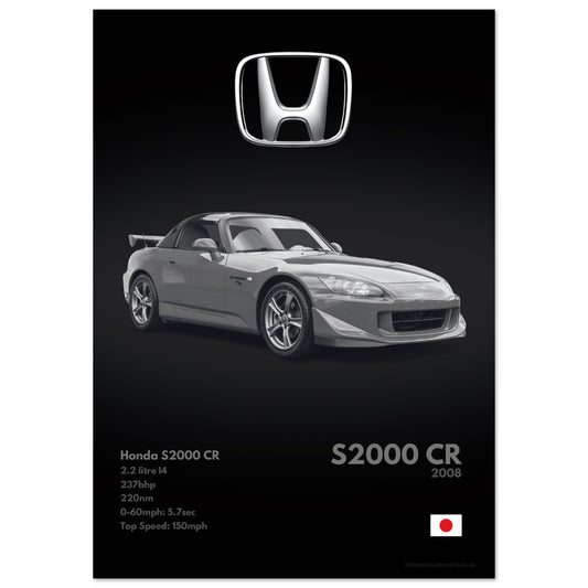 Honda S2000 CR Poster - Monochrome Collection