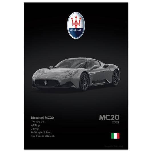 Maserati MC20 Poster - Monochrome Collection