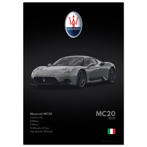 248 Maserati MC20 Poster - Monochrome Collection