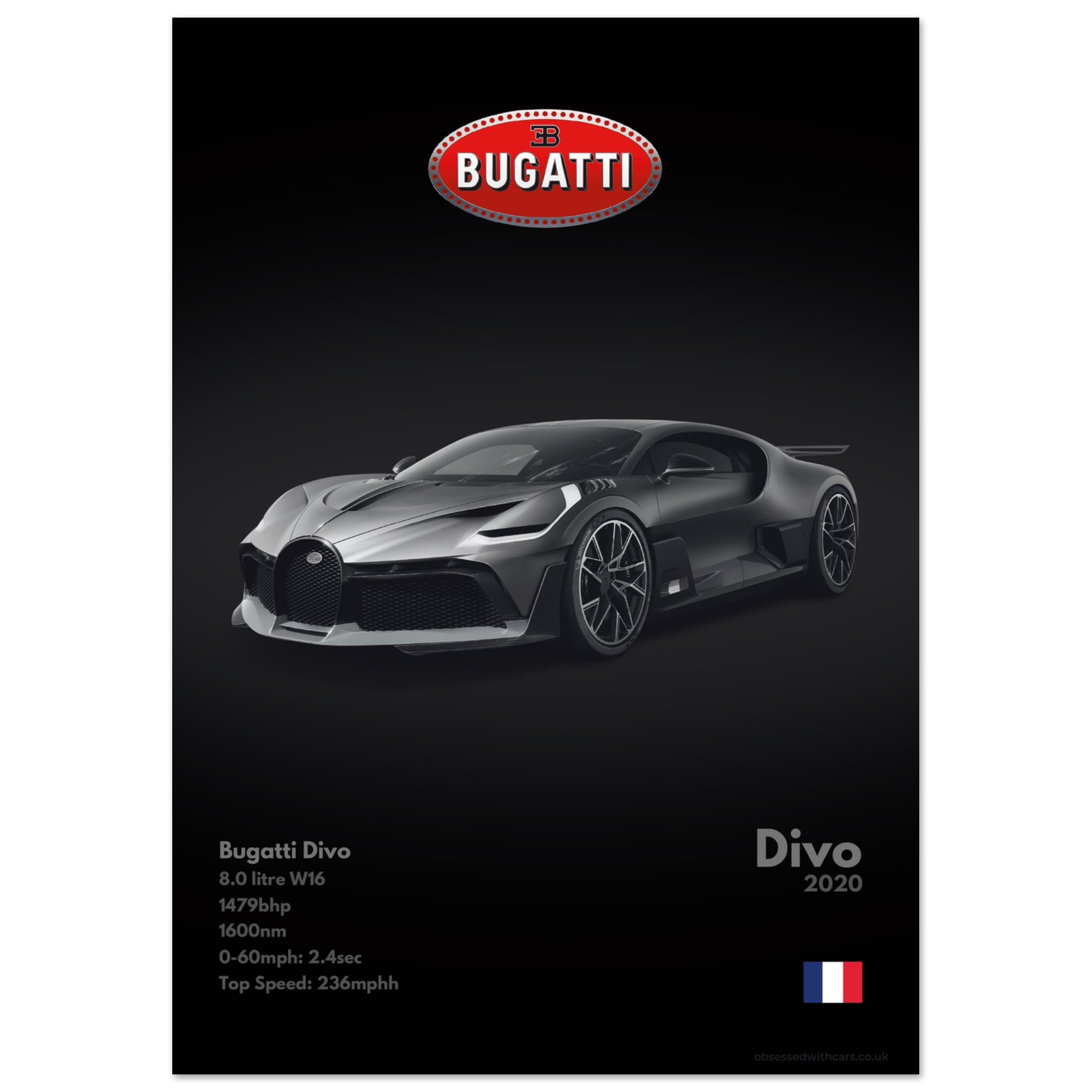 Bugatti Divo Poster - Monochrome Collection