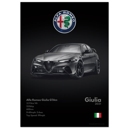 Alfa Romeo Giulia GTAm Poster - Monochrome Collection