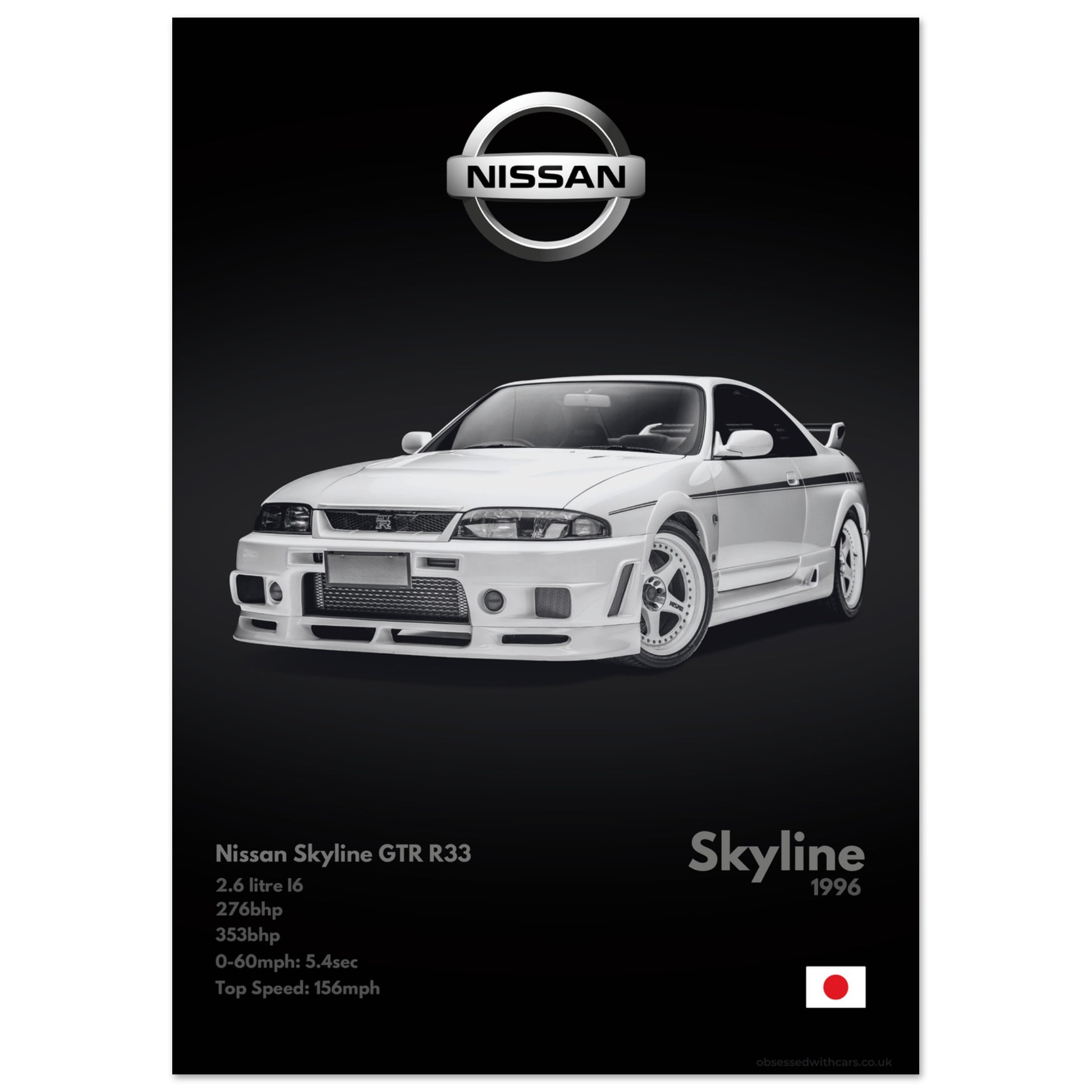 Nissan Skyline GTR R33 Poster - Monochrome Collection
