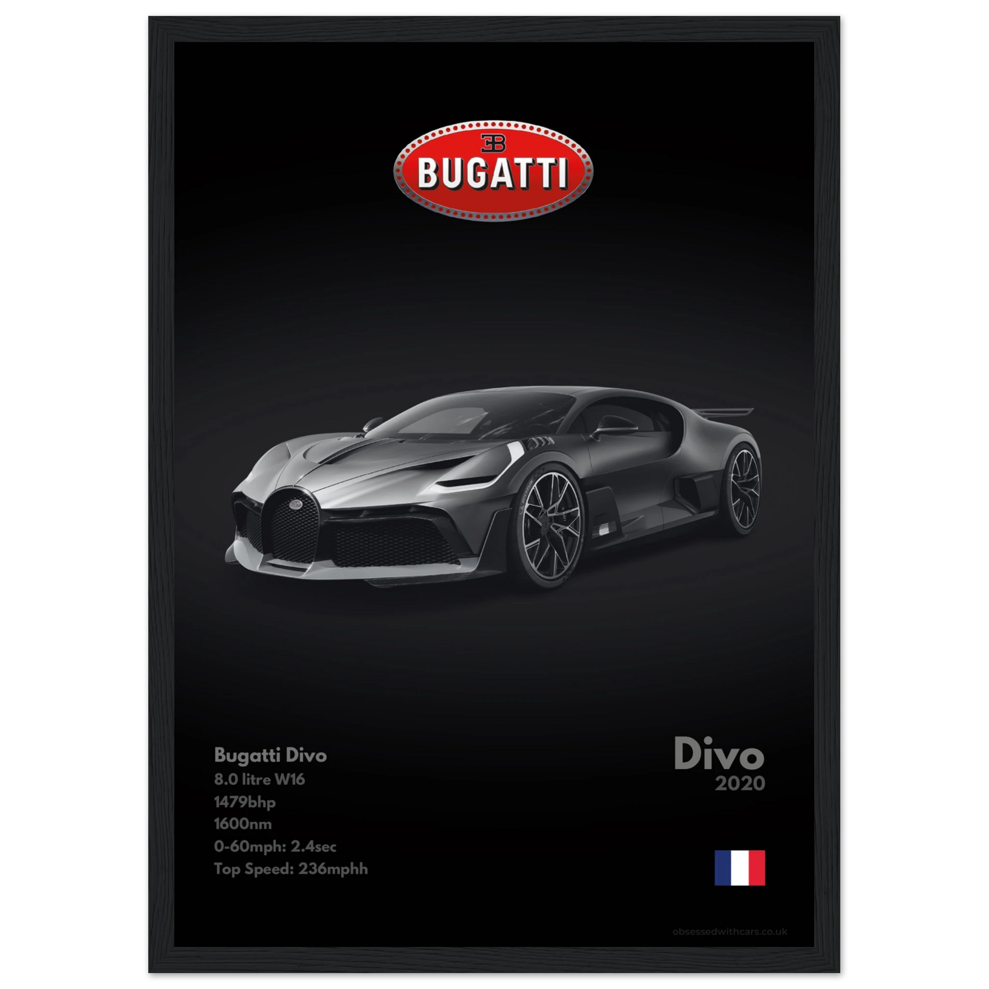 Bugatti Divo Poster - Monochrome Collection