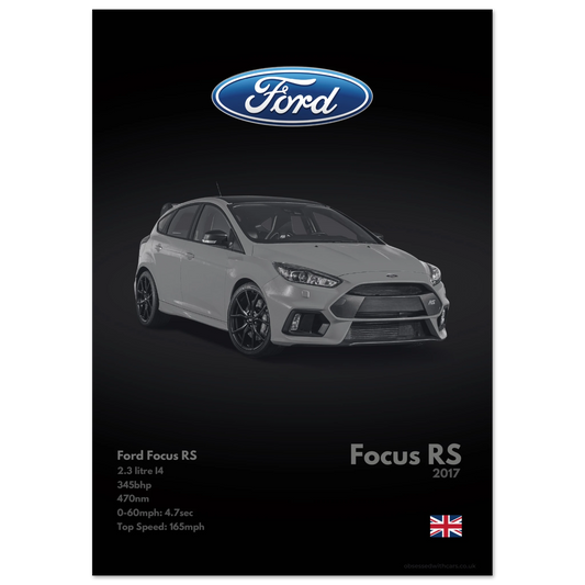 Ford Focus RS Poster - Monochrome Collection