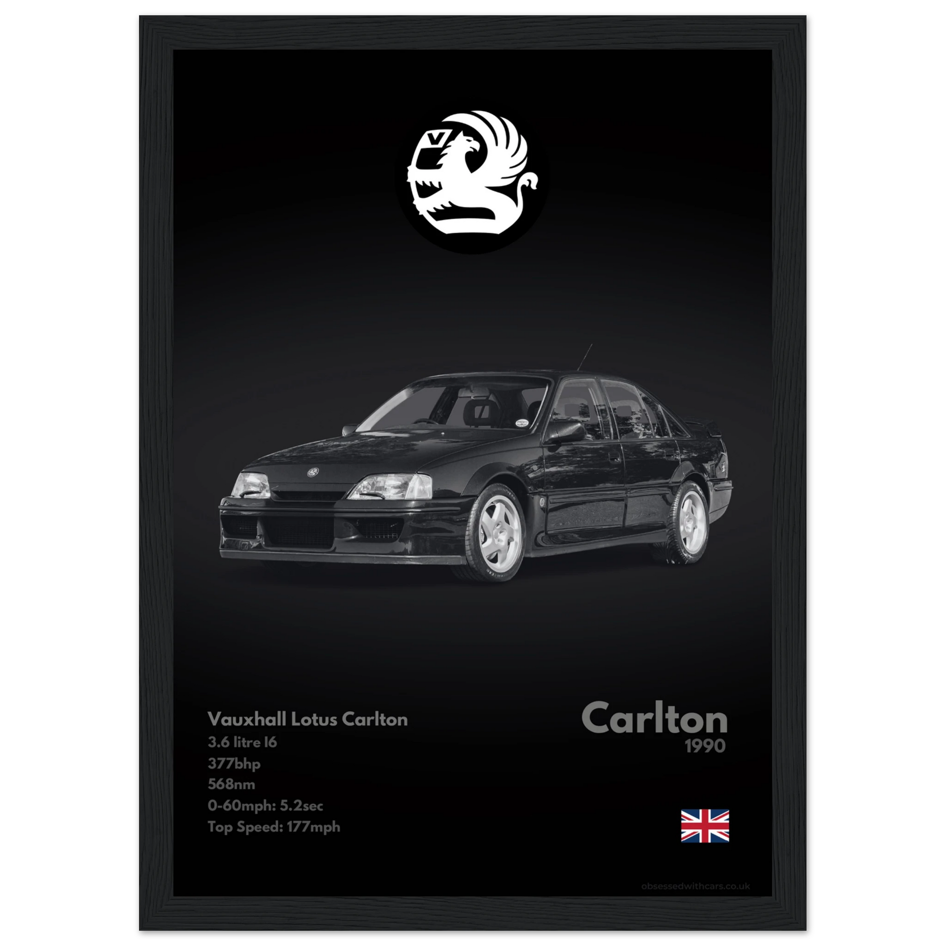 Vauxhall Lotus Carlton Poster - Monochrome Collection
